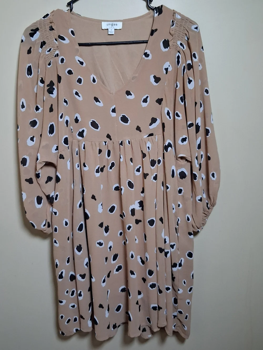 Umgee Women’s Tan, Black & White Leopard Animal Print Dress; Size S; Lined - Picture 2 of 8